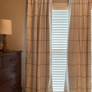 Threshold White and Gold Windowpane Blackout Curtains